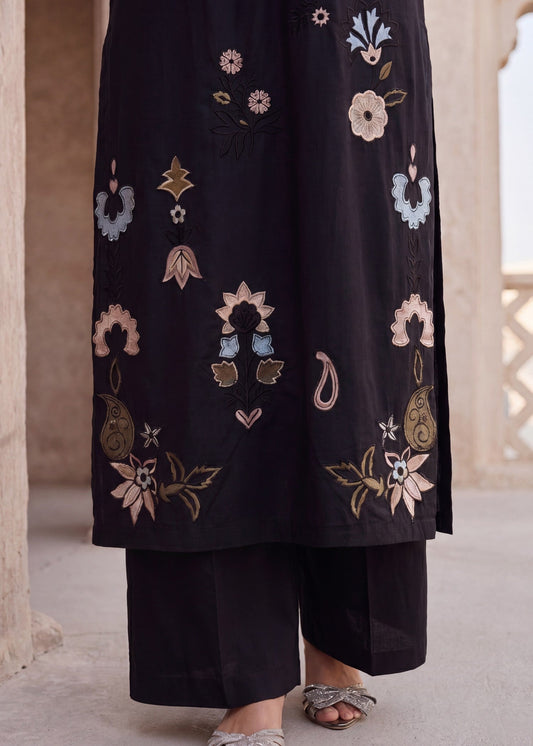 Black Embroidered Lawn Plazzo Set Online in Dubai DXB UAE Abudhabi Meena Bazaar