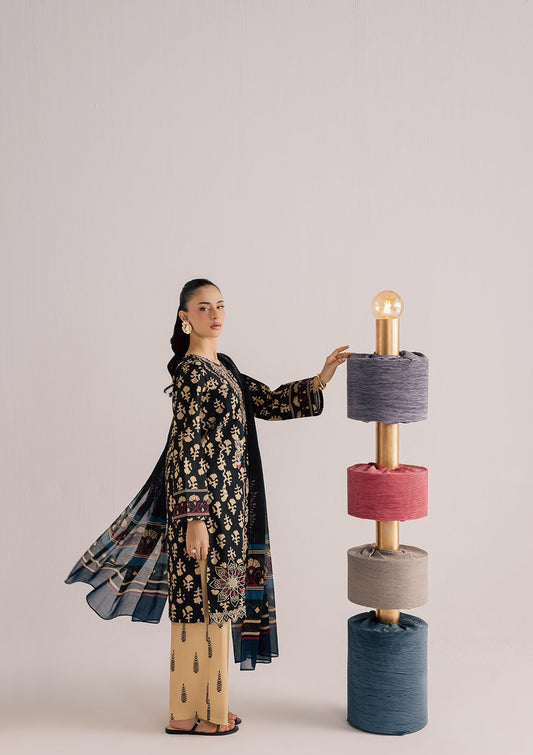 Black Embroidered Lawn Ready to Wear Suit Online in Dubai DXB UAE Abudhabi Meena Bazaar