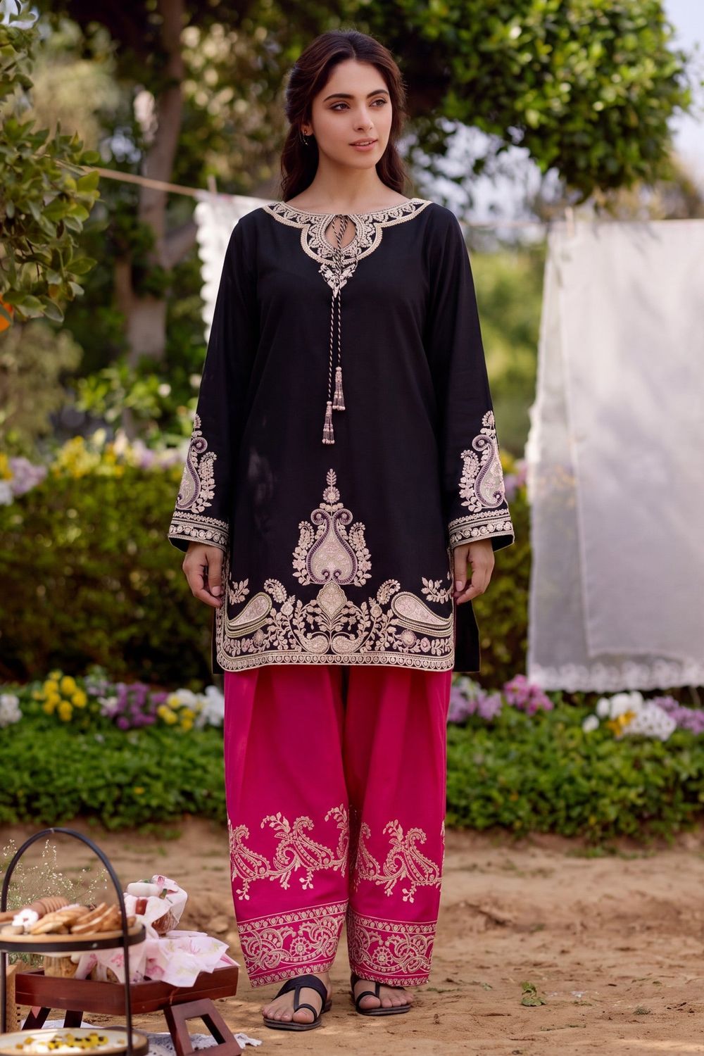 Black Embroidered Lawn Salwar Kameez Online in Dubai UAE Abudhabi Ajman Sharjah