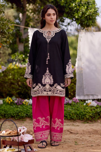 Black Embroidered Lawn Salwar Kameez Online in Dubai UAE Abudhabi Ajman Sharjah