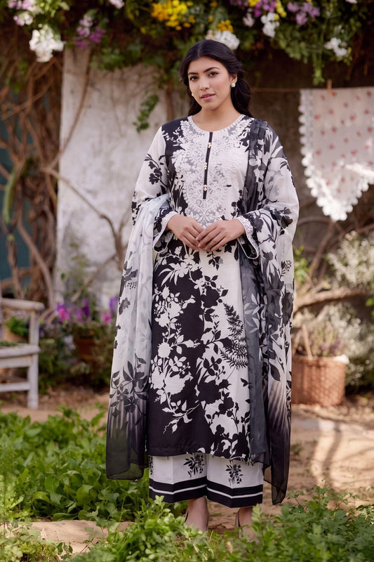 Black Embroidered Lawn Salwar Suit Online in Dubai UAE Abudhabi Ajman Sharjah