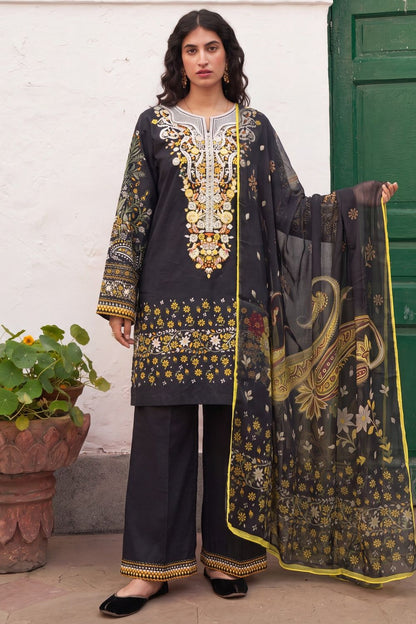 Black Embroidered Lawn Salwar Suit Online in Dubai UAE Abudhabi Ajman Sharjah