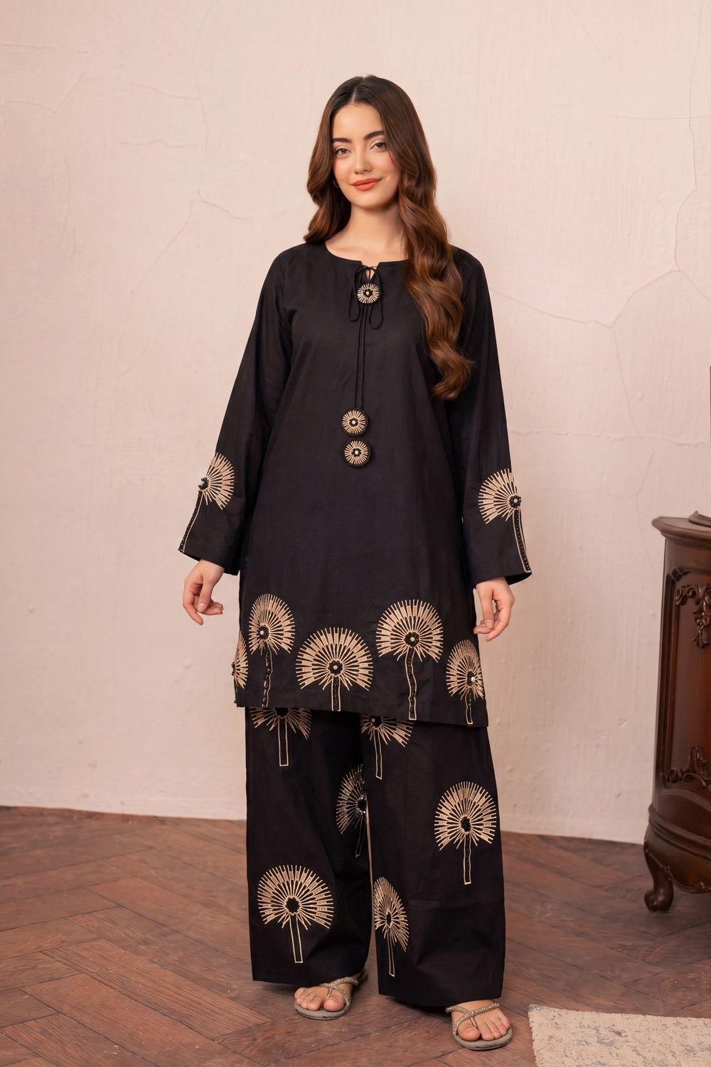 Black Embroidered Lawn Salwar Suit Online in Dubai UAE Abudhabi Ajman Sharjah