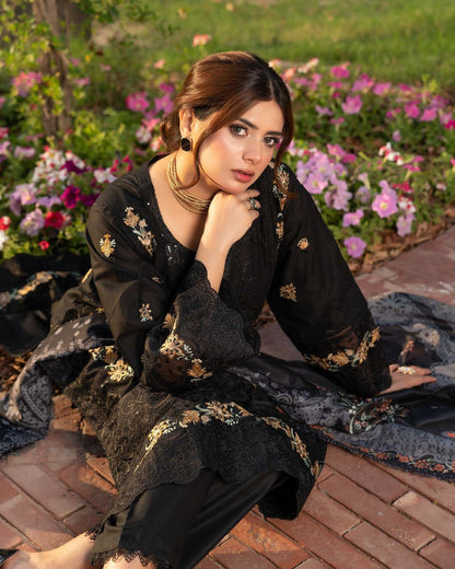Black Embroidered Lawn Shalwar Kameez Online in Sri Lanka India Australia
