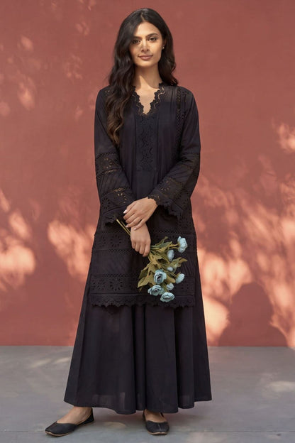 Black Embroidered Lawn Sharara Suit Online in Dubai UAE Abudhabi Ajman Sharjah