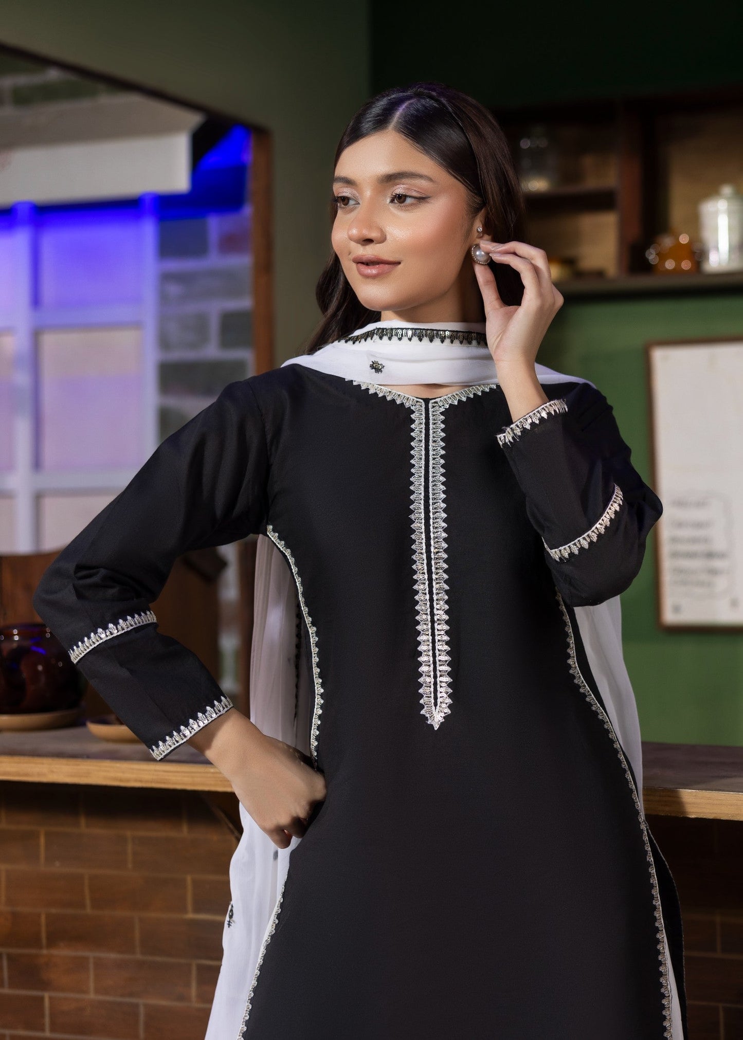 Black Embroidered Lawn Sharara with Dupatta Online in UK USA Canada