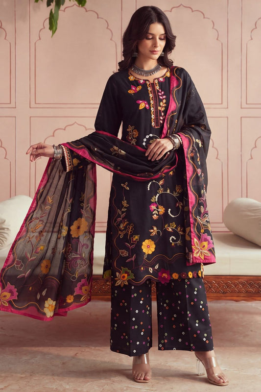 Black Embroidered Lawn Straight Kurta Salwar Suit Online in Dubai UAE Abudhabi Ajman Sharjah