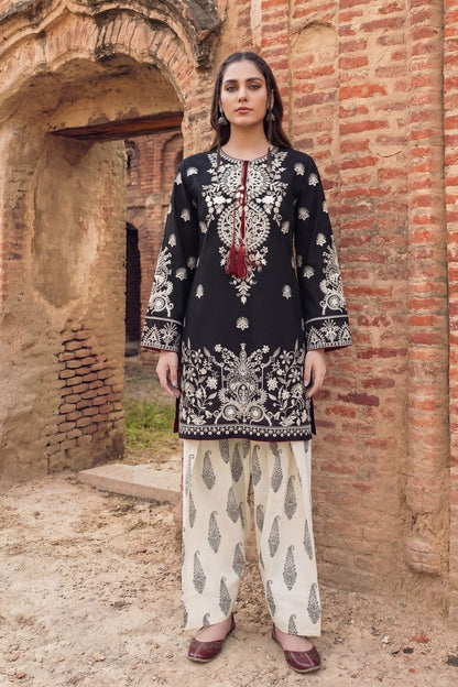 Black Embroidered Lawn Straight Kurta Set Online in Dubai UAE Abudhabi Ajman Sharjah