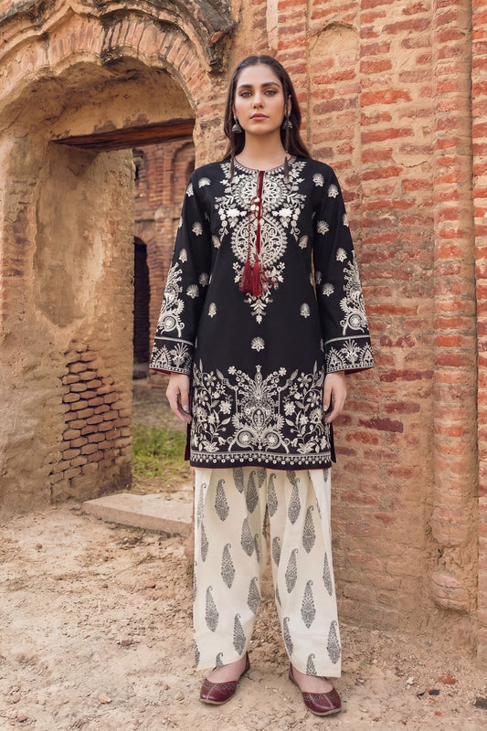 Black Embroidered Lawn Straight Kurta Set Online in Dubai UAE Abudhabi Ajman Sharjah