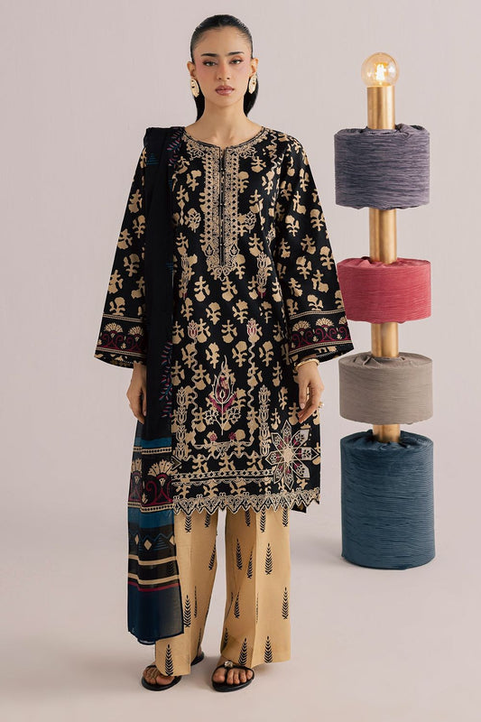 Black Embroidered Lawn Straight Kurta Set Online in Dubai UAE Abudhabi Ajman Sharjah
