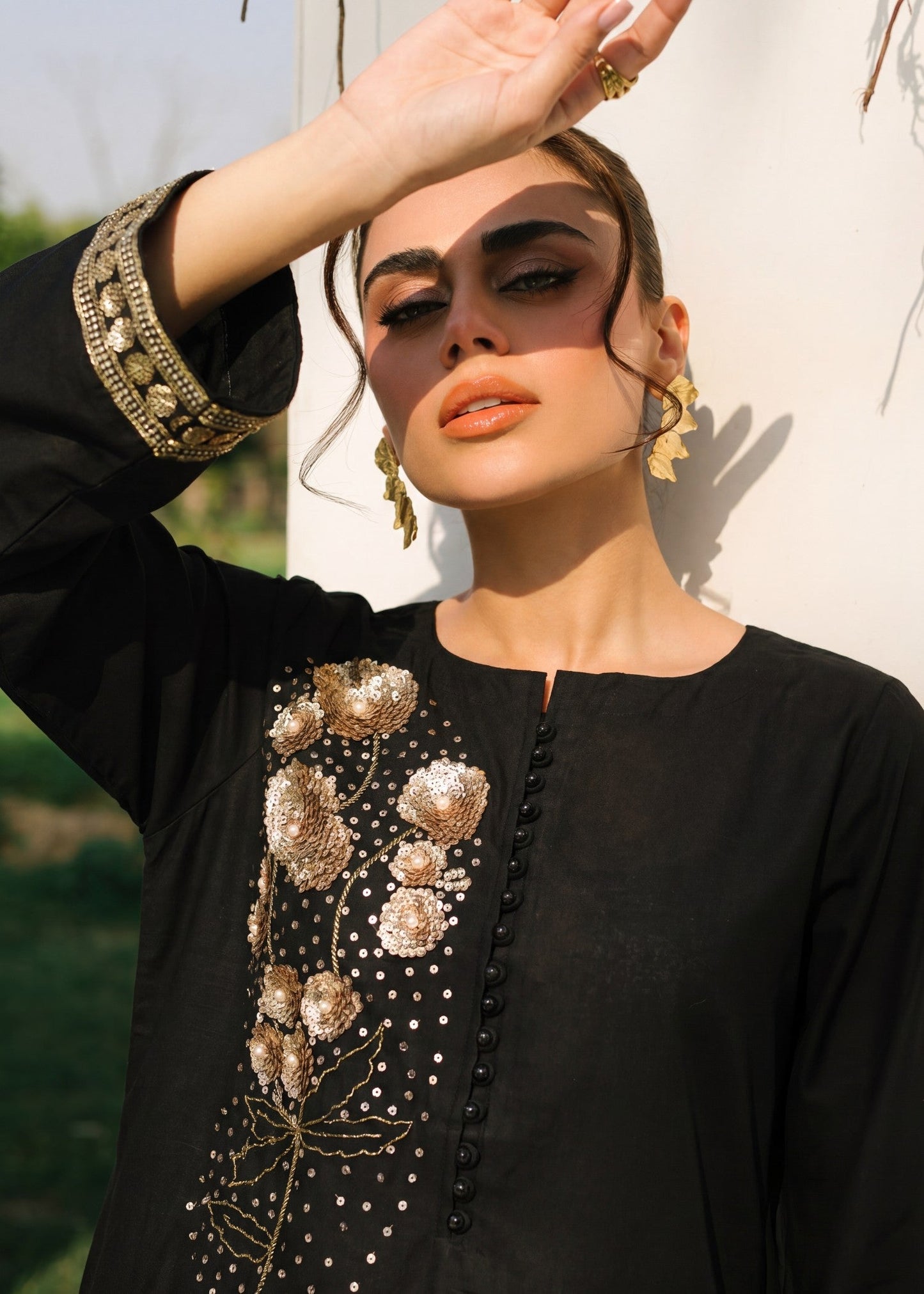Black Embroidered Lawn Suit Online in Dubai DXB UAE Abudhabi Meena Bazaar