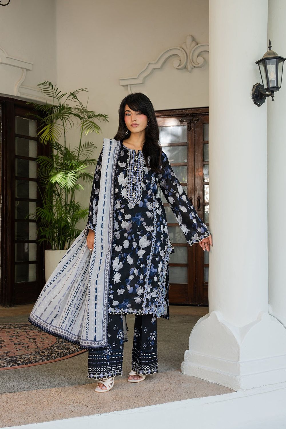 Black Embroidered Lawn Suit Online in Dubai UAE Abudhabi Ajman Sharjah