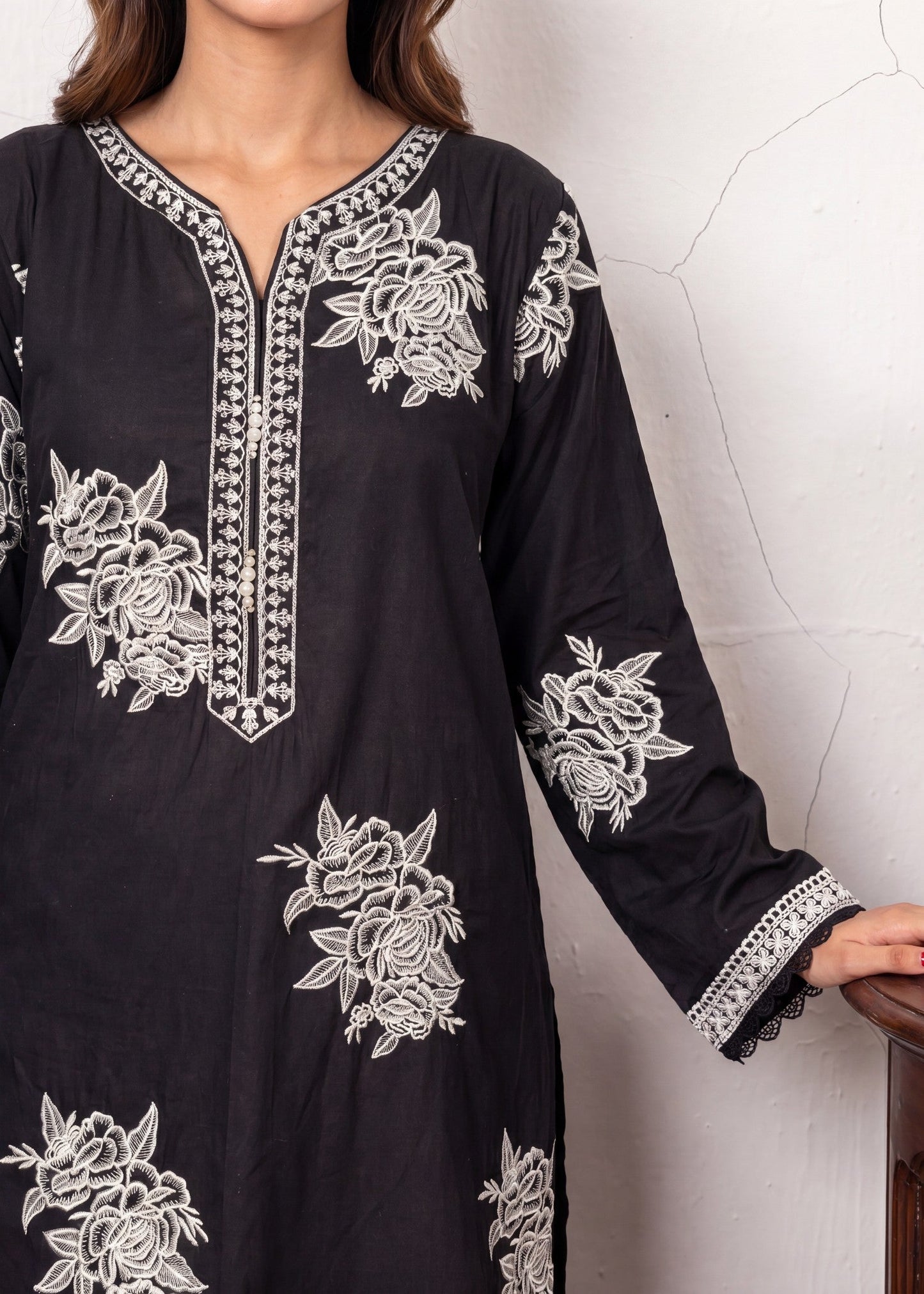 Black Embroidered Lawn Suit Online in Sri Lanka India Australia