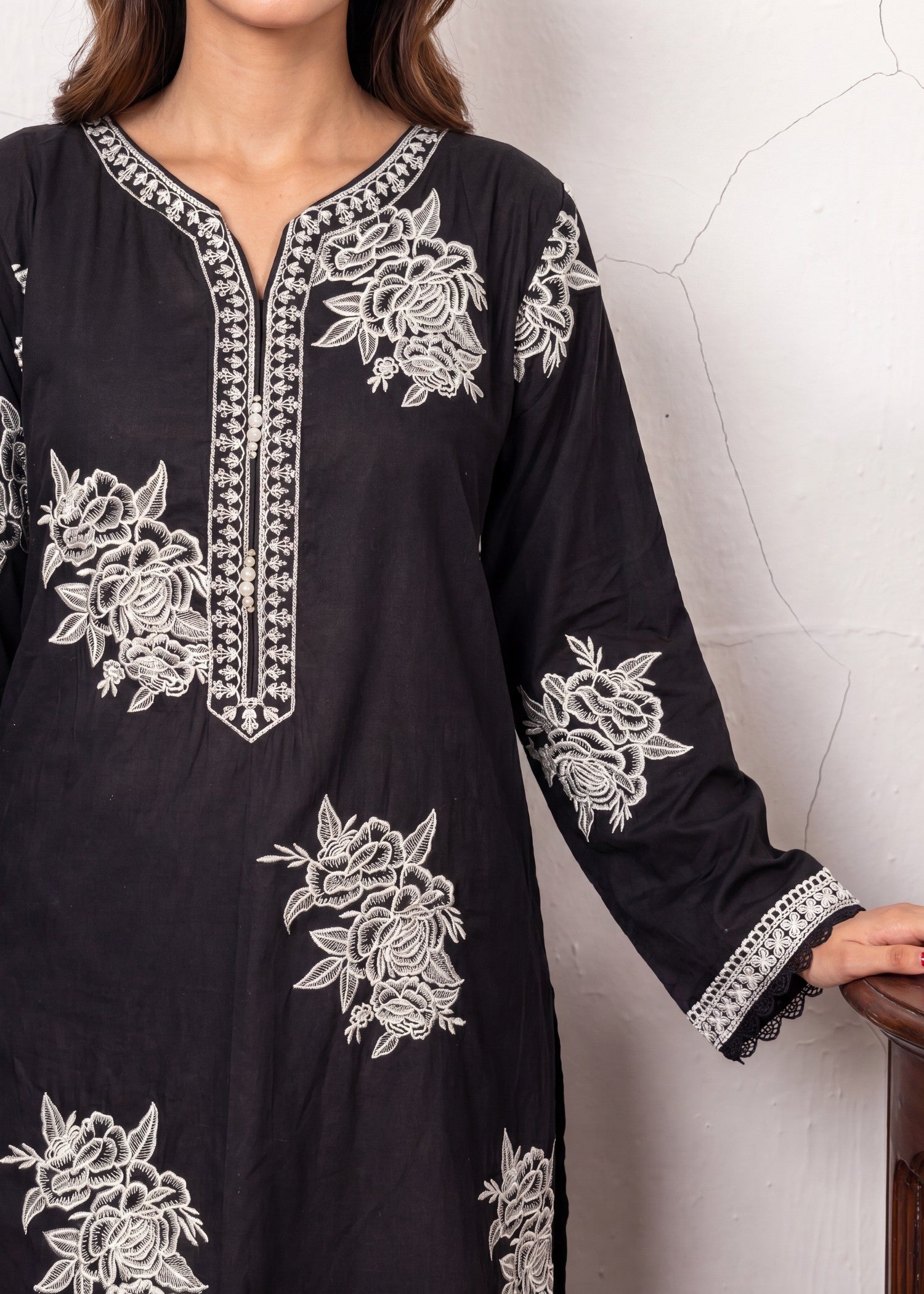 Black Embroidered Lawn Suit Online in Sri Lanka India Australia