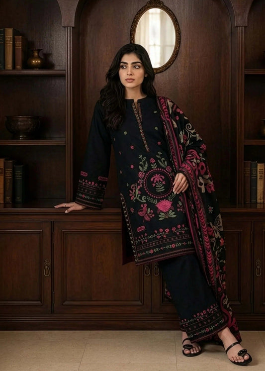 Black Embroidered Linen 3 Piece Suit Online in Dubai DXB UAE Abudhabi Meena Bazaar