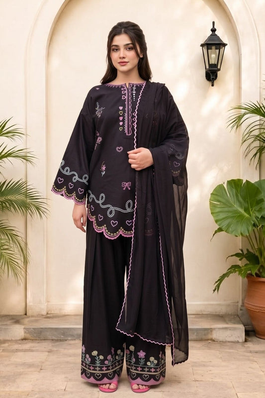 Black Embroidered Linen Farshi Shalwar Online in Dubai UAE Abudhabi Ajman Sharjah