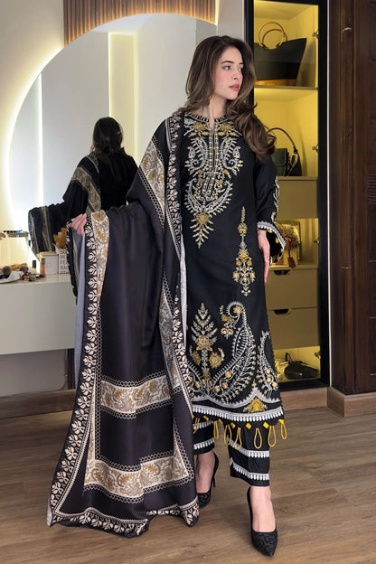 Black Embroidered Linen Kurta Set Online in Dubai UAE Abudhabi Ajman Sharjah