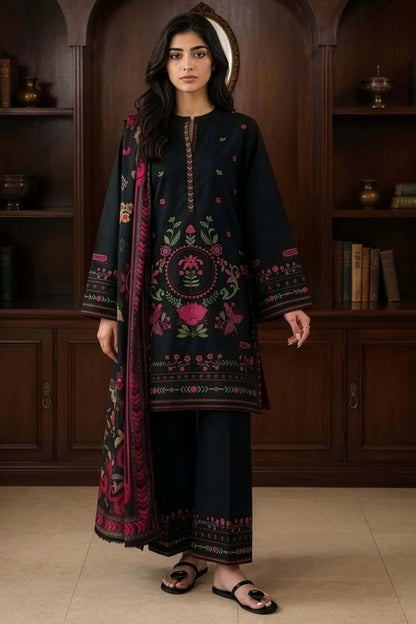Black Embroidered Linen Straight Kurta Set Online in Dubai UAE Abudhabi Ajman Sharjah