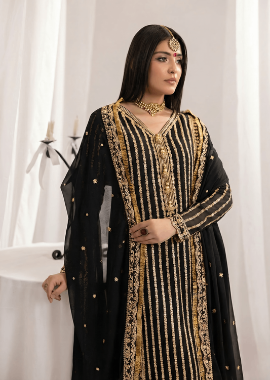 Black Embroidered Long Kurta with Dupatta Online in Dubai DXB UAE Abudhabi Meena Bazaar