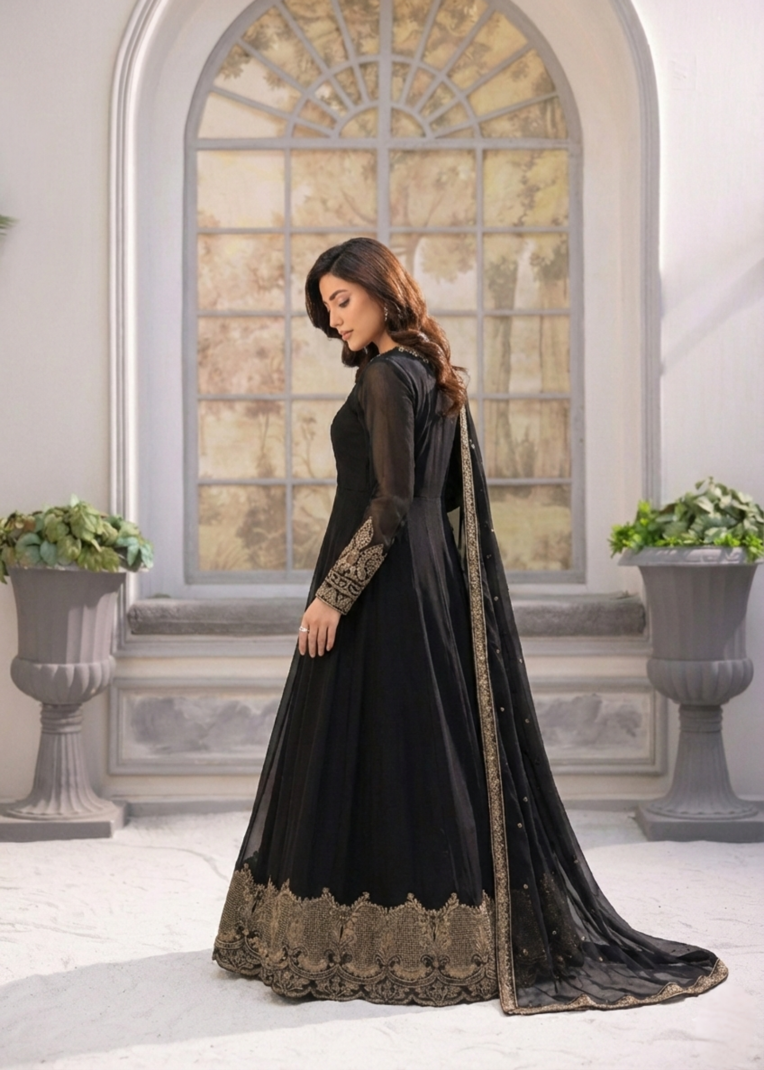 Black Embroidered Maxi Salwar Kameez Online in Dubai DXB UAE Abudhabi Meena Bazaar