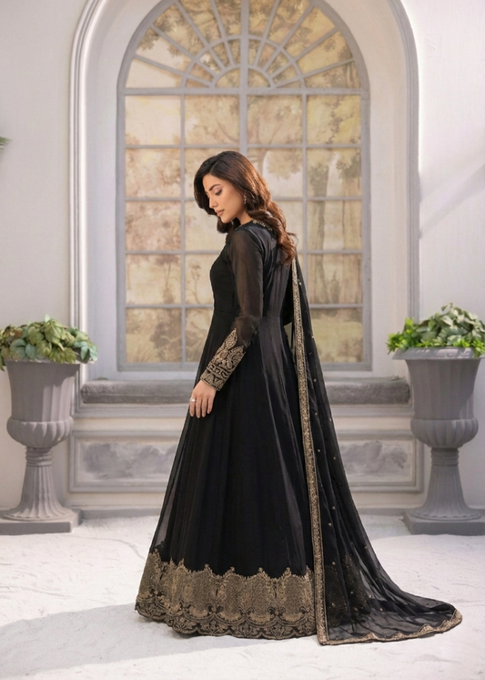 Black Embroidered Maxi Salwar Kameez Online in Dubai DXB UAE Abudhabi Meena Bazaar