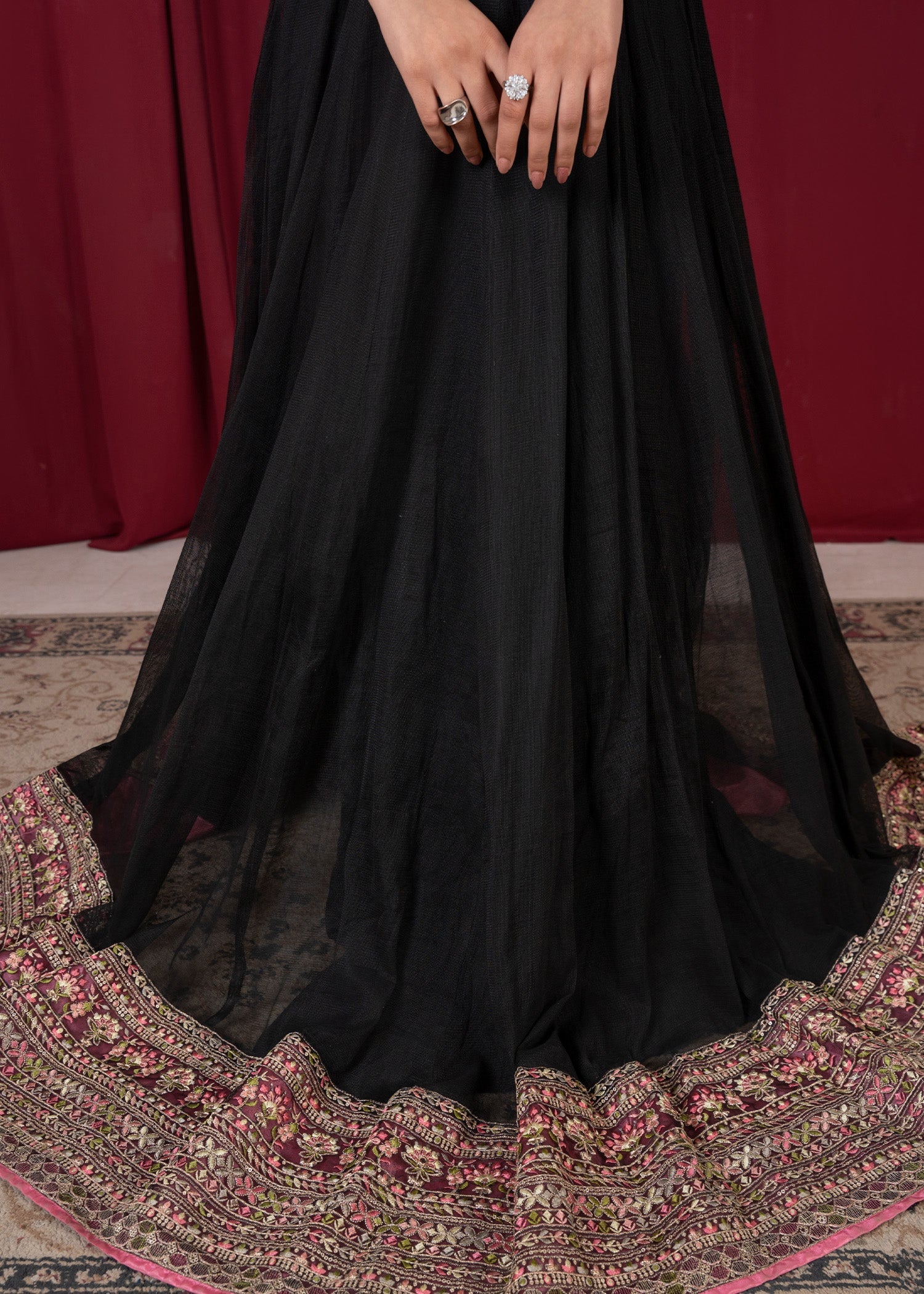 Black Embroidered Organza Dupatta Pishwas Online in Dubai DXB UAE Abudhabi Meena Bazaar