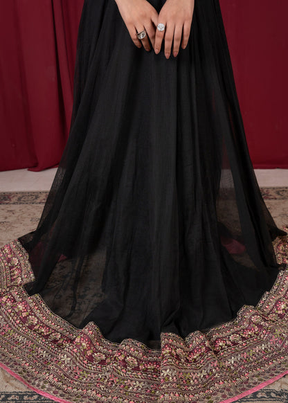 Black Embroidered Organza Dupatta Pishwas Online in Dubai DXB UAE Abudhabi Meena Bazaar