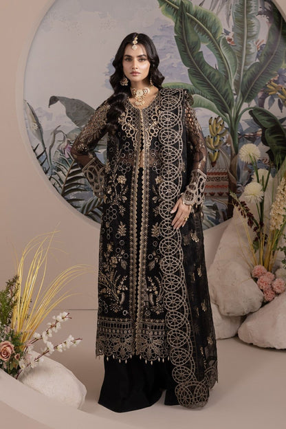 Black Embroidered Organza Festive Suit Online in Dubai UAE Abudhabi Ajman Sharjah
