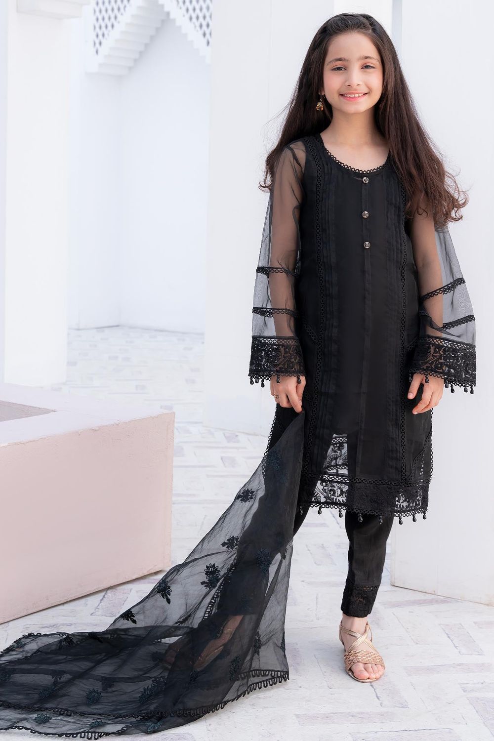 Black Embroidered Organza Festive Suit Online in Dubai UAE Abudhabi Ajman Sharjah