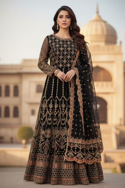 Black Embroidered Organza Festive Wear Suit Online in Dubai UAE Abudhabi Ajman Sharjah