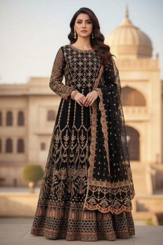 Black Embroidered Organza Festive Wear Suit Online in Dubai UAE Abudhabi Ajman Sharjah