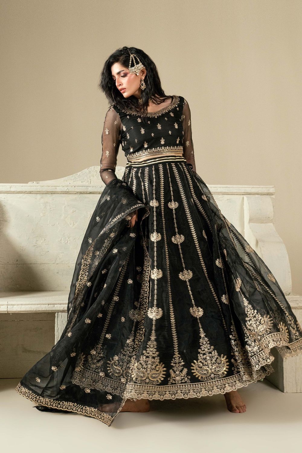 Black Embroidered Organza Lehenga Choli Online in Dubai UAE Abudhabi Ajman Sharjah