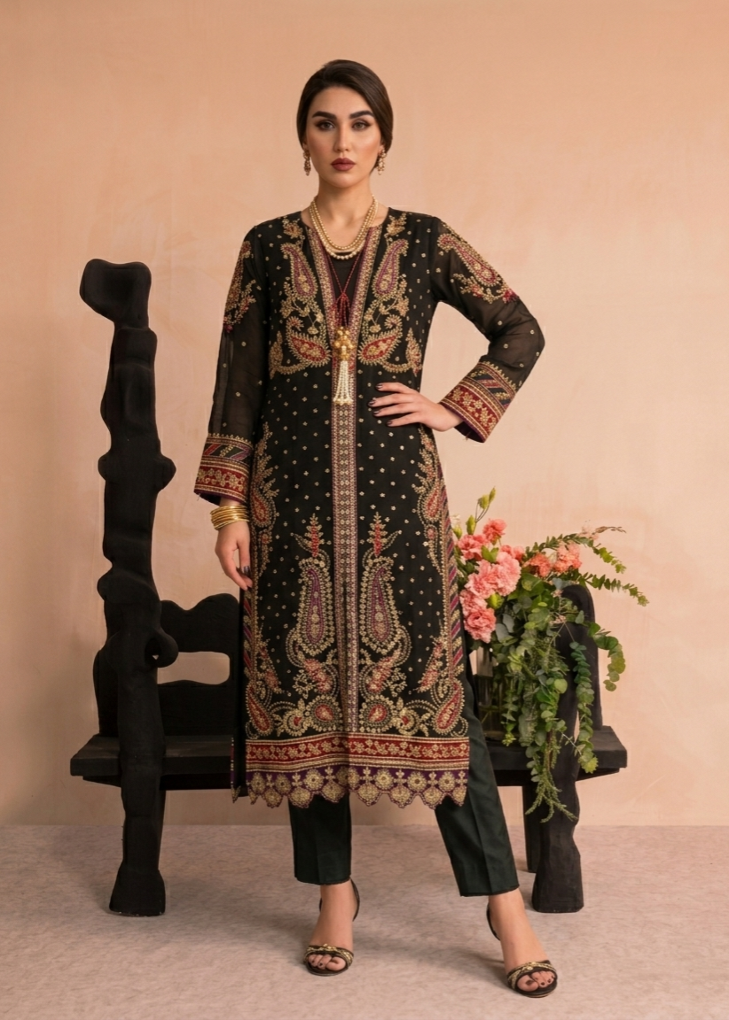 Black Embroidered Organza Party Wear Suit Online in Sri Lanka India Australia