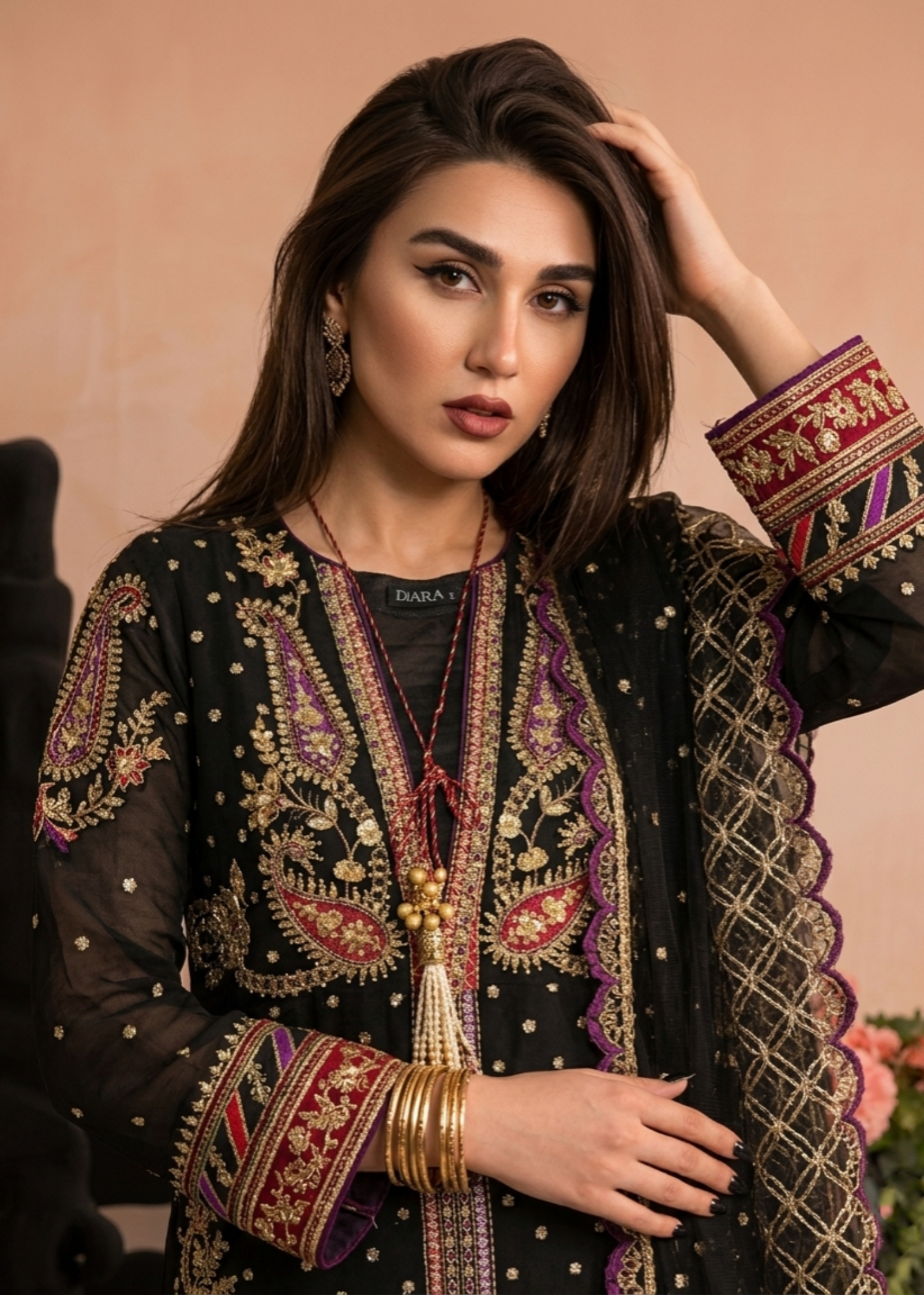 Black Embroidered Organza Straight Kurta Suit Online in Sri Lanka India Australia