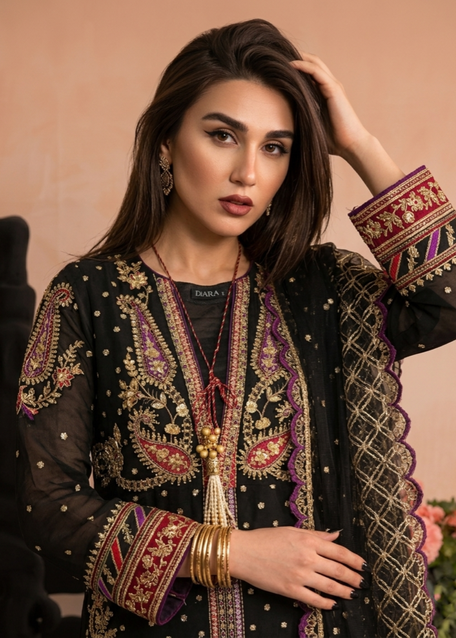 Black Embroidered Organza Straight Kurta Suit Online in Sri Lanka India Australia