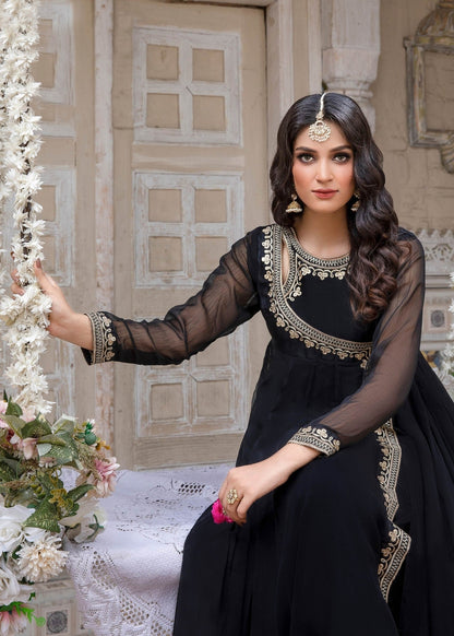 Black Embroidered Pishwas and Gharara Set Online in UK USA Canada