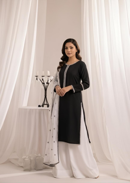 Black Embroidered Poly Lawn Sharara Gharara Online in Sri Lanka India Australia