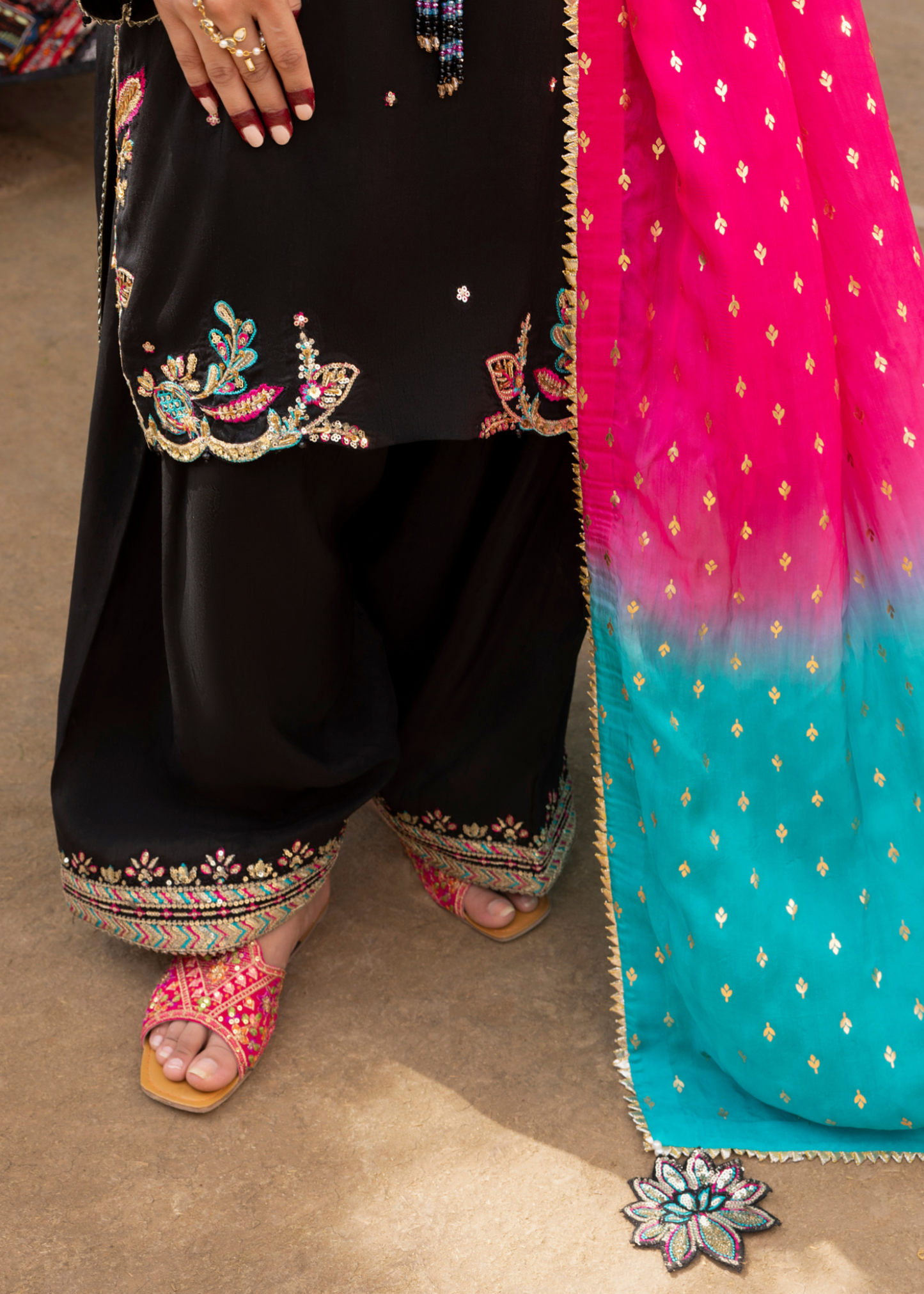 Black Embroidered Raw Silk Farshi Shalwar Outfit Online in Dubai DXB UAE Abudhabi Meena Bazaar