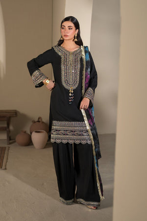 Black Embroidered Raw Silk Farshi Shalwar Suit Online in Dubai UAE Abudhabi Ajman Sharjah
