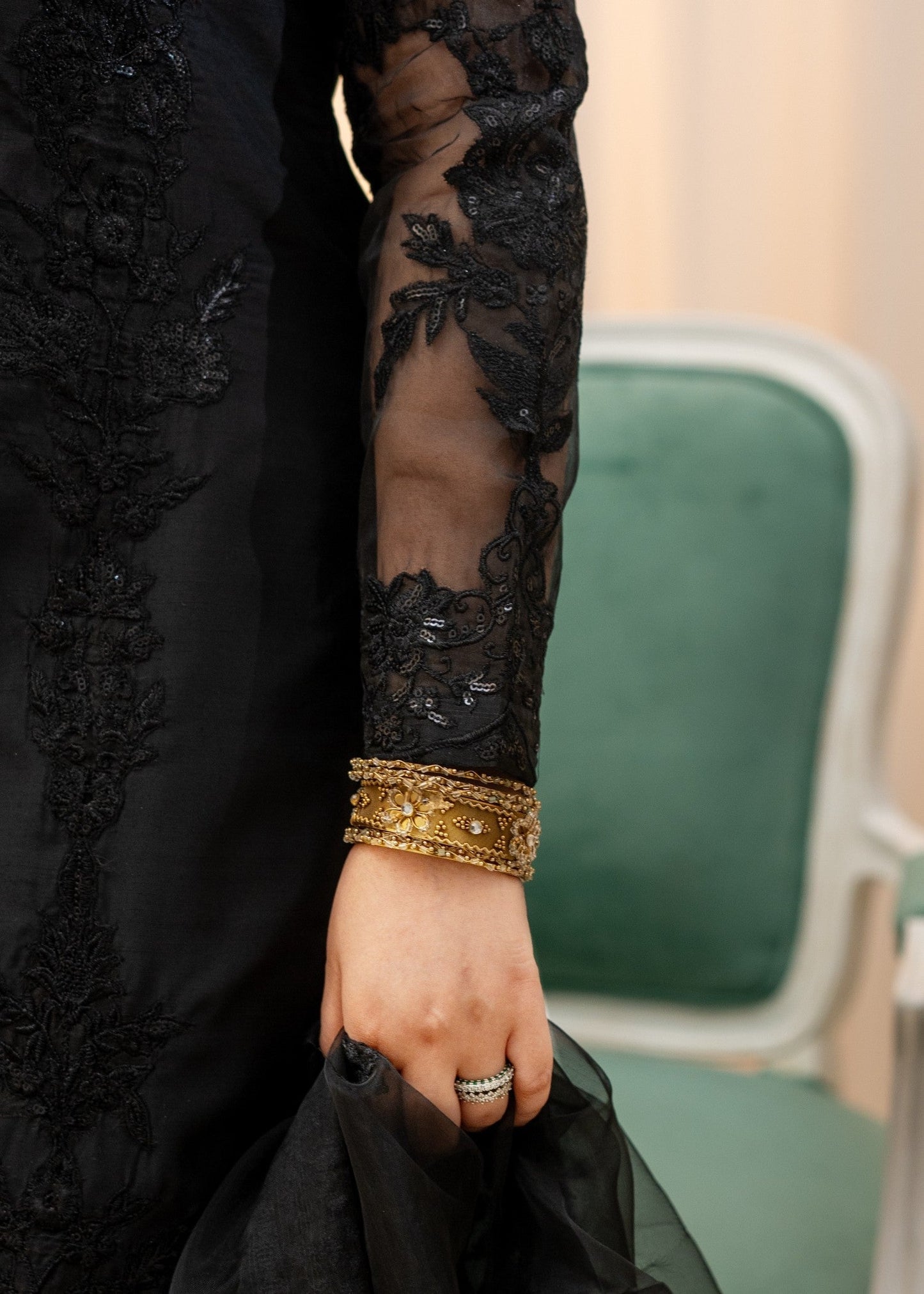 Black Embroidered Raw Silk Festive Outfit Online in Dubai UAE Abudhabi Ajman Sharjah