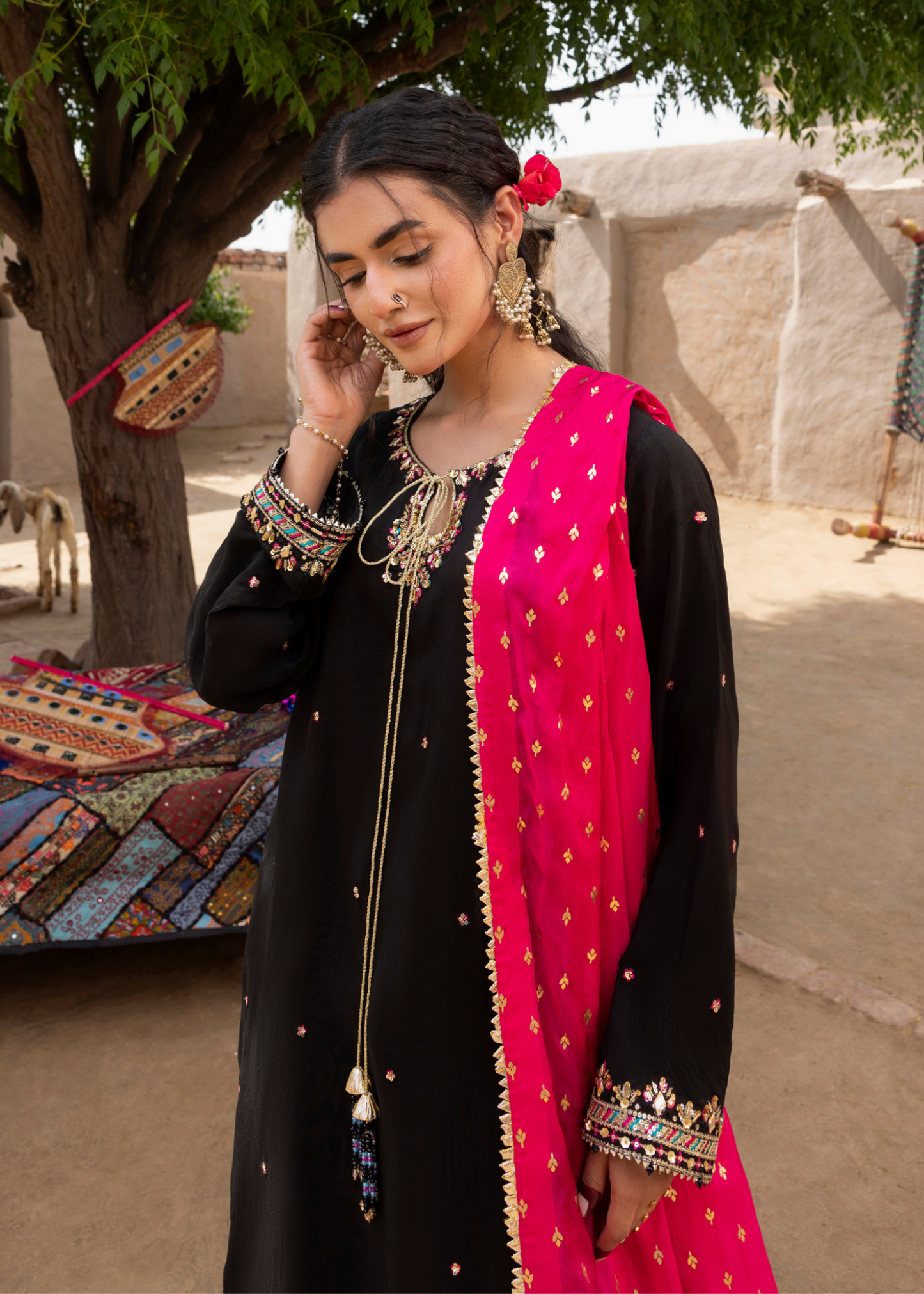 Black Embroidered Raw Silk Party Wear Suit Online in Sri Lanka India Australia