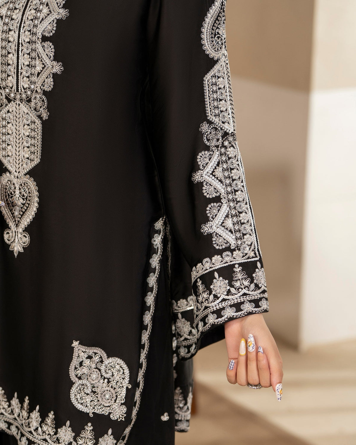 Black Embroidered Shamoz Silk Readymade Salwar Suit Online in KSA Riyadh Saudi Arabia Oman Bahrain Qatar