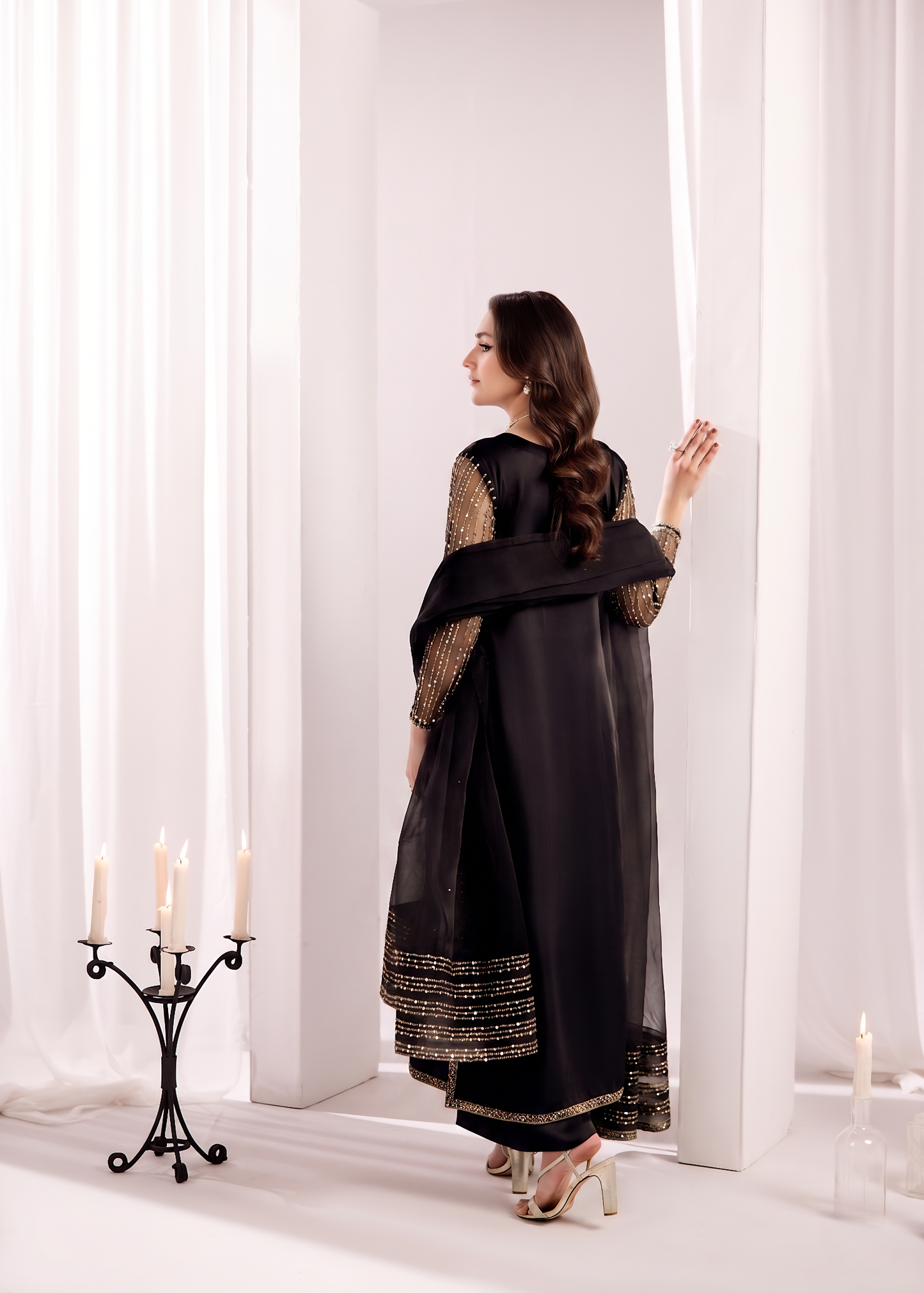 Black Embroidered Silk Designer Suit Online in KSA Riyadh Saudi Arabia Oman Bahrain Qatar
