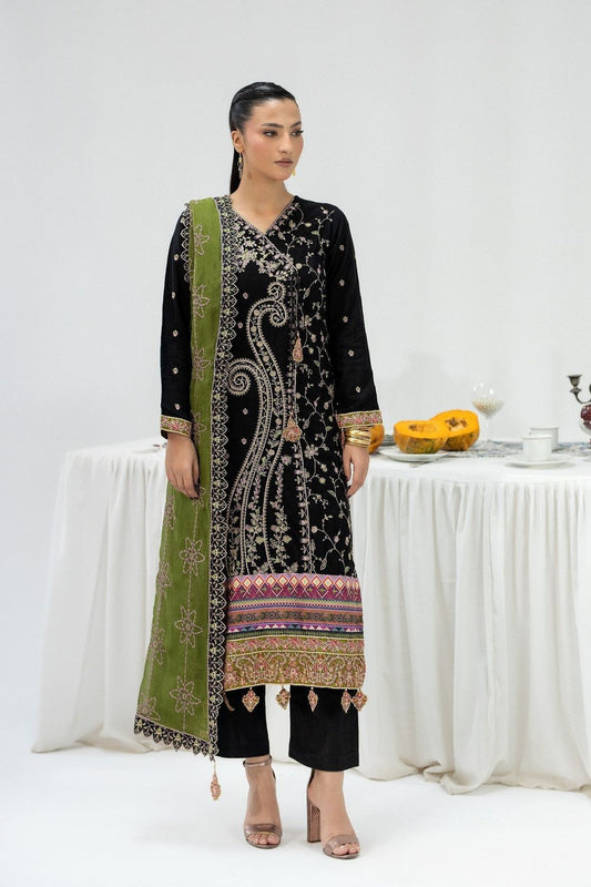 Black Embroidered Silk Festive Suit Online in Dubai UAE Abudhabi Ajman Sharjah