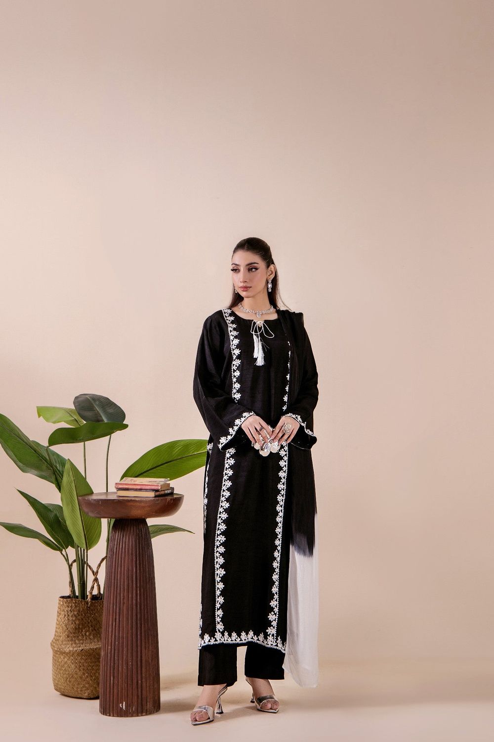 Black Embroidered Silk Festive Suit Online in Dubai UAE Abudhabi Ajman Sharjah