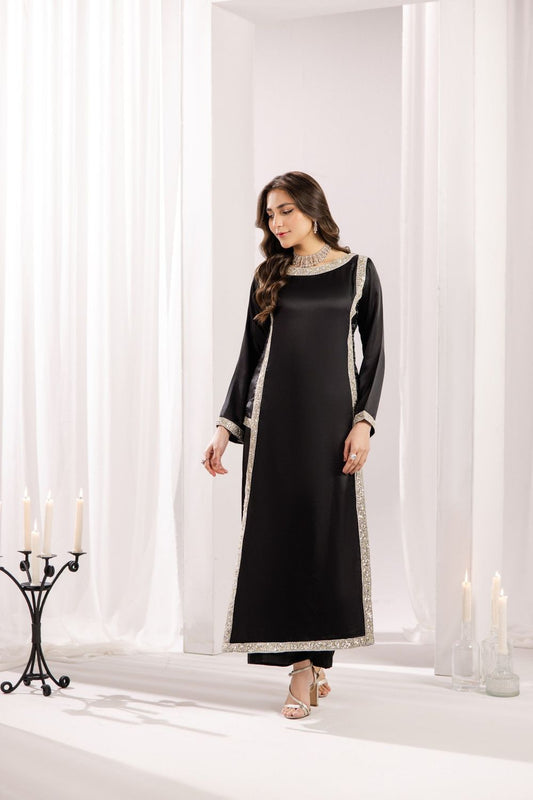 Black Embroidered Silk Kurta with Plazzo Online in Dubai UAE Abudhabi Ajman Sharjah