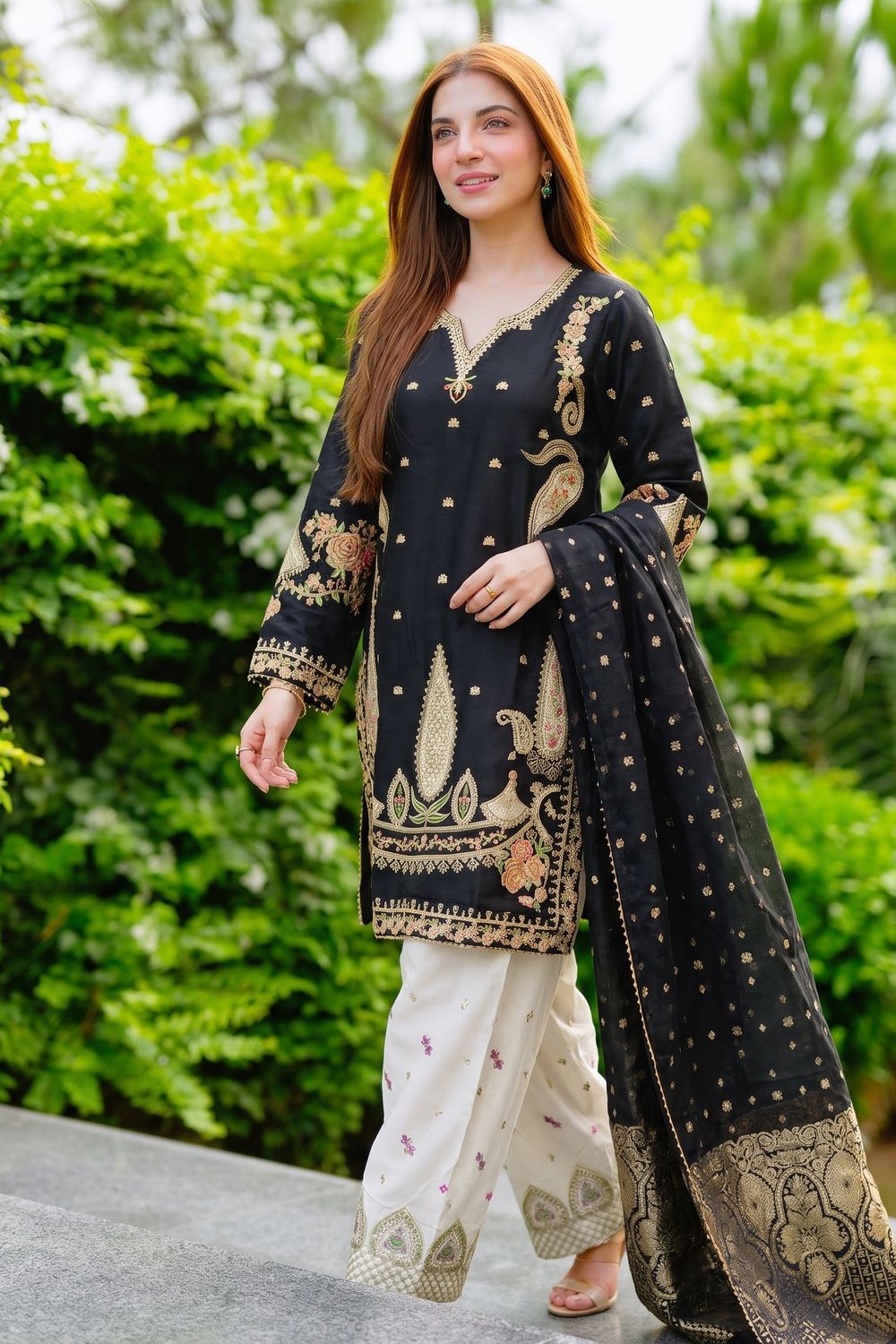 Black Embroidered Silk Pakistani Suit Online in Dubai UAE Abudhabi Ajman Sharjah