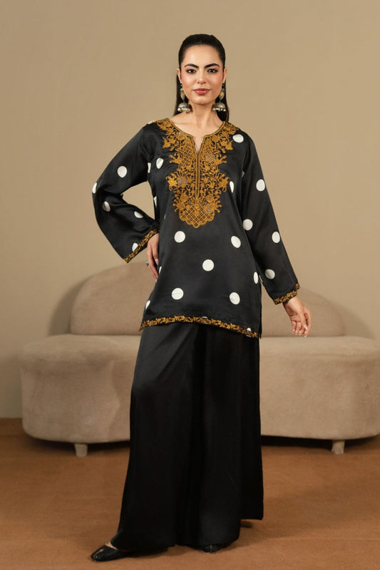 Black Embroidered Silk Partywear Suit Online in Dubai UAE Abudhabi Ajman Sharjah