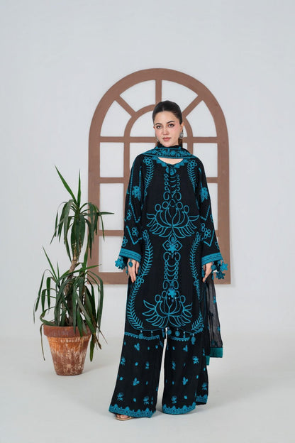 Black Embroidered Silk Straight Cut Kurta Online in Dubai UAE Abudhabi Ajman Sharjah