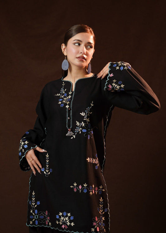Black Embroidered Slub Khaddar 2 Piece Pakistani Suit Online in Dubai DXB UAE Abudhabi Meena Bazaar